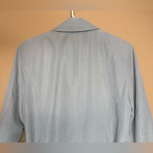 Vtg Worthington Dusty Blue Trench Coat Size Small Petite Belted Double Breasted - Picture 12 of 15